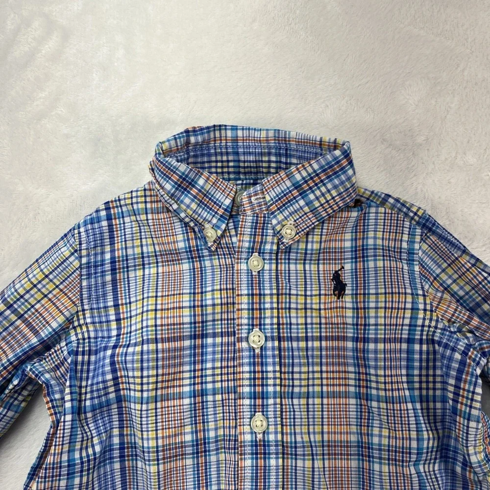 Ralph Lauren Plaid Button Down Shirt Baby Boy 3m Roll Tab Embroidered Preppy